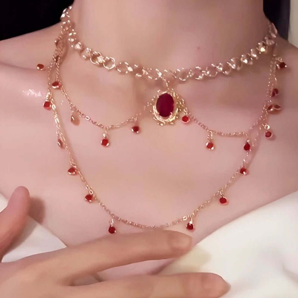 Fairy, Gypsy, Vintage styled Cosplay Green Gem Layered Necklace